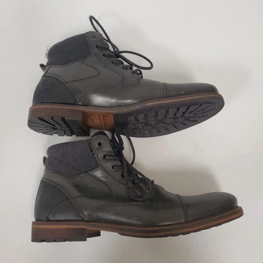 Bullboxer Mens Leather Paco Boots Size 9 US 42 EU Black Lace Up Ankle Round Toe